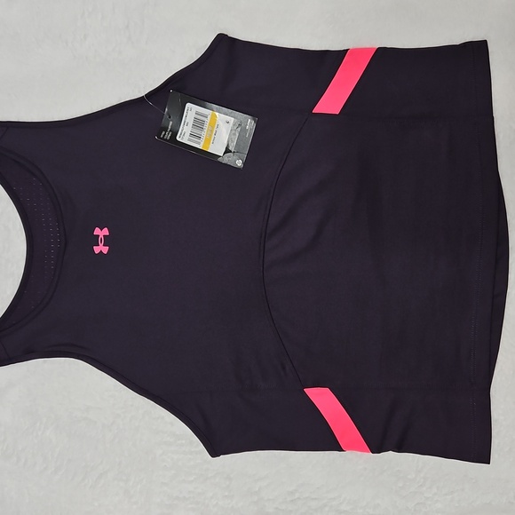 Under Armour Deep Purple Tank Top with Bold Neon Pinkish Coral Accents - Picture 4 of 8